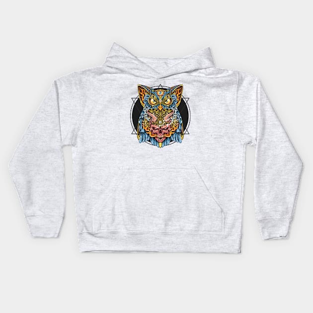 Owl skull horn fire Kids Hoodie by Mako Design 